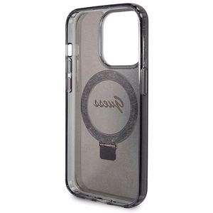Guess Ring Stand Script Glitter MagSafe -suojakuori iPhone 13 Pro Maxille - musta