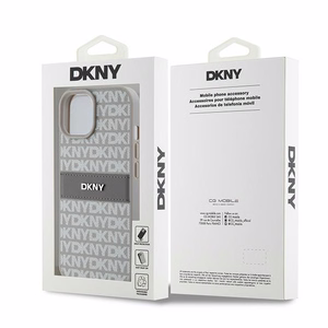 DKNY Nahkainen Mono Raita ja Metallinen Logo Suojakuori iPhone 15 / 14 / 13:lle - beige