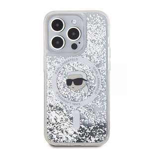 Karl Lagerfeld Liquid Glitter Karl Head MagSafe suojakuori iPhone 15 Pro Max:lle - läpinäkyvä