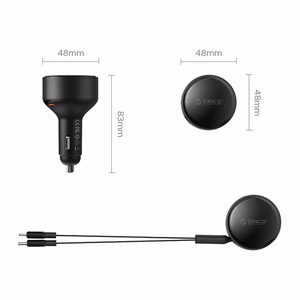 Orico Dual Stretch 60W USB-C autolaturi kahdella sisäänvedettävällä USB-C + Lightning kaapelilla - musta