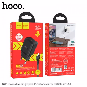 Charger Hoco "N27" Black (PD20W) + "Type-C / Lightning" 100cm cable
