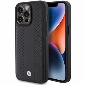 BMW Nahkainen Diamond Pattern Suojakuori iPhone 15 Pro Max:lle - musta