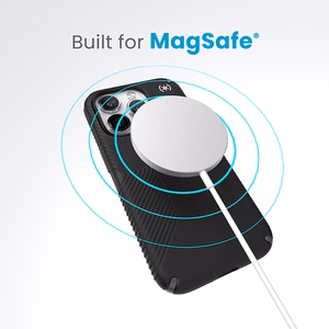 Speck Presidio2 Grip MagSafe suojakuori iPhone 15 Pro -laitteelle, musta liuskeenharmailla yksityiskohdilla