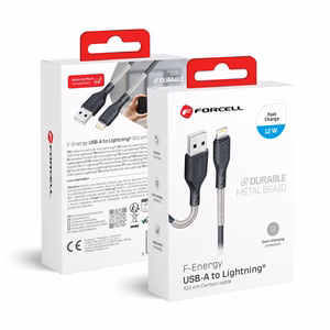Kaapeli USB A - Lightning Forcell F-Energy 2,4A 12W Carbon 1 m CB-01A musta