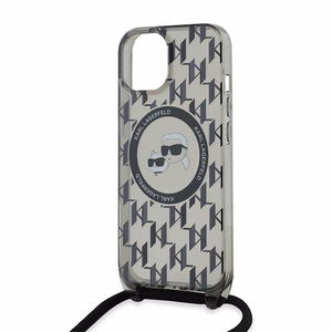 Karl Lagerfeld IML Crossbody Monogram Karl & Choupette Head MagSafe Suojakuori iPhone 15 / 14 / 13:lle - musta