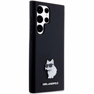 Karl Lagerfeld Silikoninen Choupette Metal Pin Suojakuori Samsung Galaxy S23 Ultralle - musta