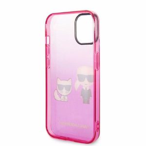 Karl Lagerfeld Gradient Ikonik Karl & Choupette Suojakuori iPhone 14 Pluslle - vaaleanpunainen