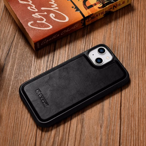 iCarer Nahka Öljyvaha kotelo päällystetty luonnon nahkaa iPhone 14 Plus musta (WMI14220719-BK)
