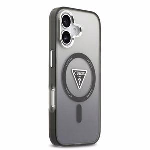 Guess Suojakuori Magsafe IML Gradient Triangle Logo -painatuksella ja hopeisilla metallisilla kameranäppäimillä iPhone 17:lle musta