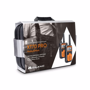MIDLAND XT70 PRO -PMR-käsiradiopuhelimet laukussa