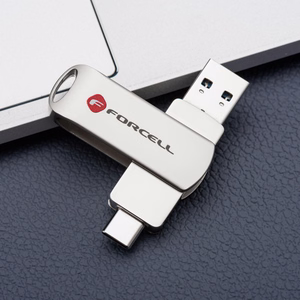 Pendrive 64GB USB 3.2 Gen 1 (USB A / USB C) Forcell F-Data Metal Duo hopeinen
