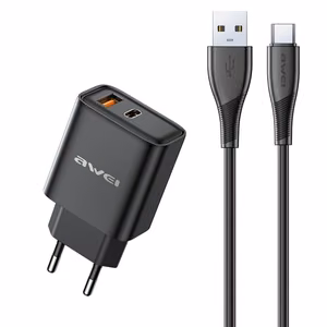 Laturi Awei PD81T-EU 22,5W USB-A/USB-C + USB-A USB-C-kaapeli 1,0m musta
