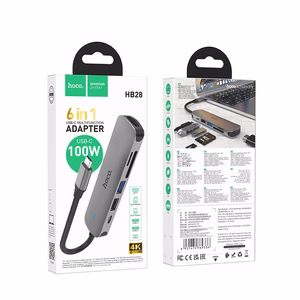 Sovitin Hoco HB28 Type-C monitoiminen HDMI+USB3.0+USB2.0+SD+TF+PD harmaa