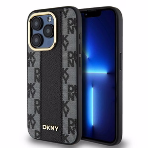 DKNY Nahkainen Checkered Mono Pattern MagSafe iPhone 15 Pro Max:lle Suojakuori - Musta