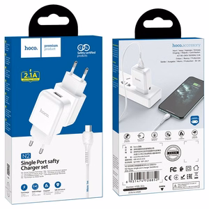 Puhelinlaturi Hoco USB A QC3.0 3A 18W + kaapeli USB A - Micro USB N3 valkoinen