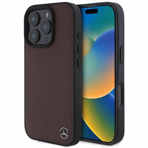 Mercedes MB Wood Imitation Nahkainen MagSafe Suojakuori iPhone 16 Pro Max:lle - Punainen