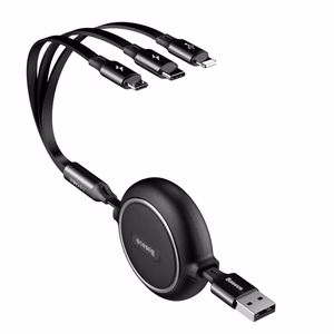 Baseus Golden Loop 3-in-1 sisäänvedettävä kaapeli USB - micro USB + Lightning + USB-C 1,2 m 3,5A musta