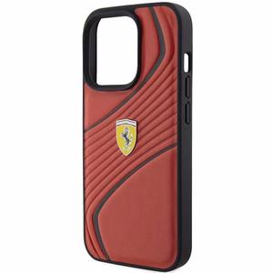 Ferrari Twist Metal Logo Suojakuori iPhone 15 Pro:lle - punainen