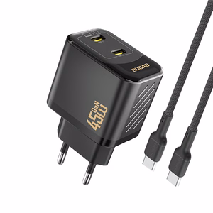 Dudao A28PCEU PD 45W GaN 2x USB-C seinälaturi USB-C kaapelilla musta