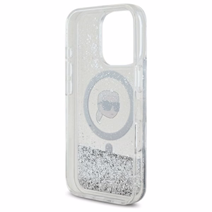 Karl Lagerfeld Suojakuori iPhone 16 Pro 6.3 KLHMP16LLGKISGH Läpinäkyvä Kova Liquid Glitter Karl Head MagSafe