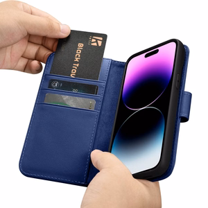 iCarer lompakko asia 2in1 kansi iPhone 14 Pro Max nahka Flip Case Anti-RFID sininen (WMI14220728-BU)