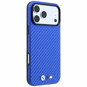 BMW suojakuori laitteelle iPhone 18 Pro Max / 17 Pro Max: (Carbon Metal Logo), MagSafe-yhteensopiva, väri: sininen