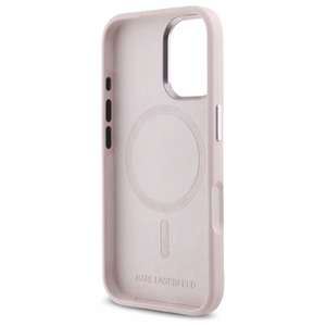 Karl Lagerfeld Silikoninen Shadow Metal Initial MagSafe Suojakuori iPhone 16:lle - vaaleanpunainen