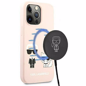 Karl Lagerfeld Silicone Ikonik Karl&Choupette MagSafe Case for iPhone 13 Pro / iPhone 13 - Light Pink