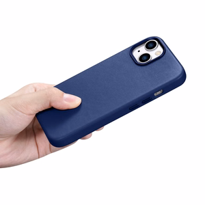 iCarer Case Nahkakotelo iPhone 14 Plus -puhelimelle aito nahkakotelo sininen (yhteensopiva MagSafe)