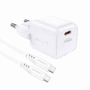 Acefast A73 Mini PD 20W GaN seinälaturi + USB-C kaapeli - valkoinen