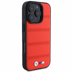 BMW M Perforated And Stitched Line MagSafe Suojakuori iPhone 16 Pro:lle - punainen