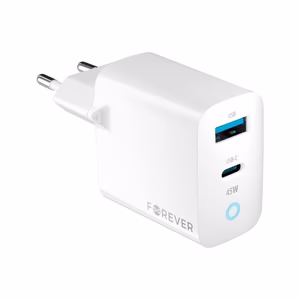Forever TC-06-45AC GaN PD QC -laturi 1x USB-C 1x USB 45W valkoinen