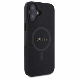 Guess Saffiano Classic Logo MagSafe Suojakuori iPhone 16:lle - musta