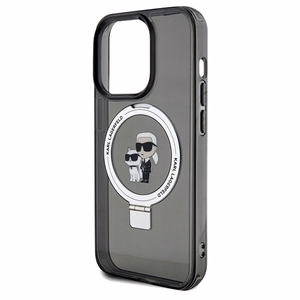 Karl Lagerfeld Ring Stand Karl&Choupette MagSafe suojakuori iPhone 14 Prolle - musta