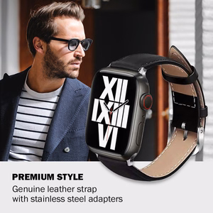 Crong Noble Band genuine-leather strap for Apple Watch 44 / 45 / 46 / 49 mm, Black Noir