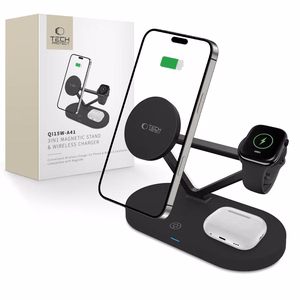 Tech-Protect QI15W-A41 3in1 Langaton laturi MagSafella Apple-laitteille - Musta