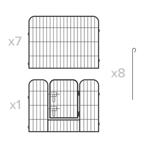 REBEL ANIMALS modulaarinen teräksinen koira-aitaus, koko S, 8 paneelia, 80 × 60 cm