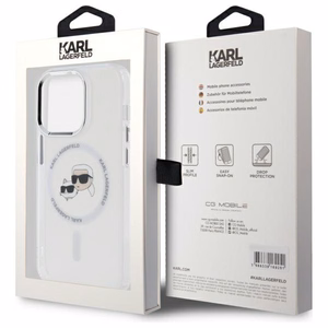Karl Lagerfeld IML Metal Karl ja Choupette Head MagSafe Suojakuori iPhone 14 Pro Max:lle - Valkoinen