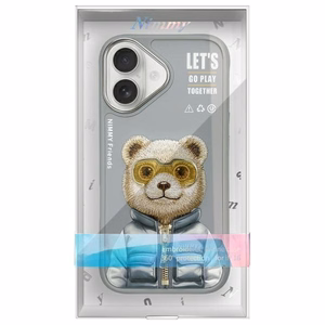 Nimmy Cool&Cute 2.0 Karhu Suojakuori iPhone 16:lle - harmaa