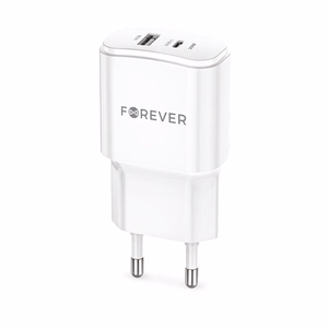 Forever TC-01-20AC PD QC charger 1x USB-C 1x USB 20W white