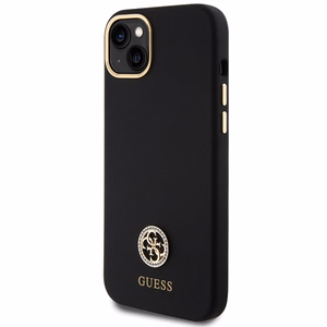 Guess Silicone Logo Strass 4G Suojakuori iPhone 15 Plus / 14 Plus 6.7":lle - Musta