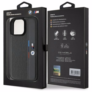 BMW M Perforated Tricolor Detail Line Suojakuori iPhone 16 Pro:lle - tummanharmaa