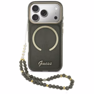 Guess IML Glitters Script Hihna MagSafe Suojakuori iPhone 17 Pro:lle - musta