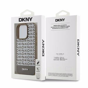 DKNY Nahkainen Painettu Kuvio Metallinen Logo MagSafe Suojakuori iPhone 15 Pro:lle - ruskea