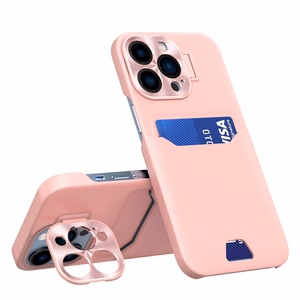 Nahkainen lompakkosuojakuori jalustalla iPhone 14 Pro:lle vaaleanpunainen