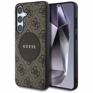 Guess 4G Round Patch Classic Logo MagSafe Suojakuori Samsung Galaxy S25 Plus:lle ruskea
