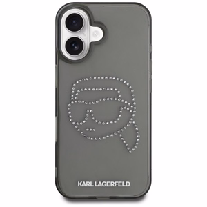 Karl Lagerfeld IML Rhinestones Karl Head suojakuori iPhone 16:lle - musta