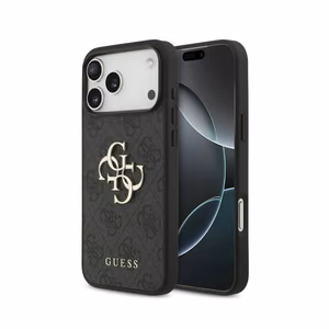 Guess PU 4G Metal Logo -kuori Apple iPhone 18 Pro Max -puhelimelle, harmaa