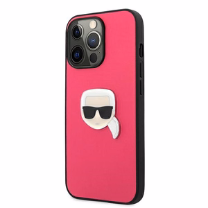 Karl Lagerfeld Nahka Ikonik Karl's Head Metal Case iPhone 13 Pro / 13 6.1" - vaaleanpunainen