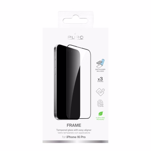 Puro Frame Karkaistu lasi kehyksellä iPhone 16 Prolle